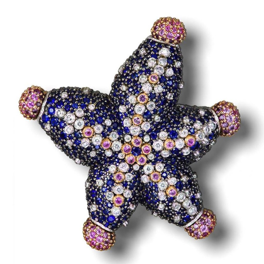 Brooches Alex Soldier | Gold Starfish Brooch With Diamonds And Sapphires