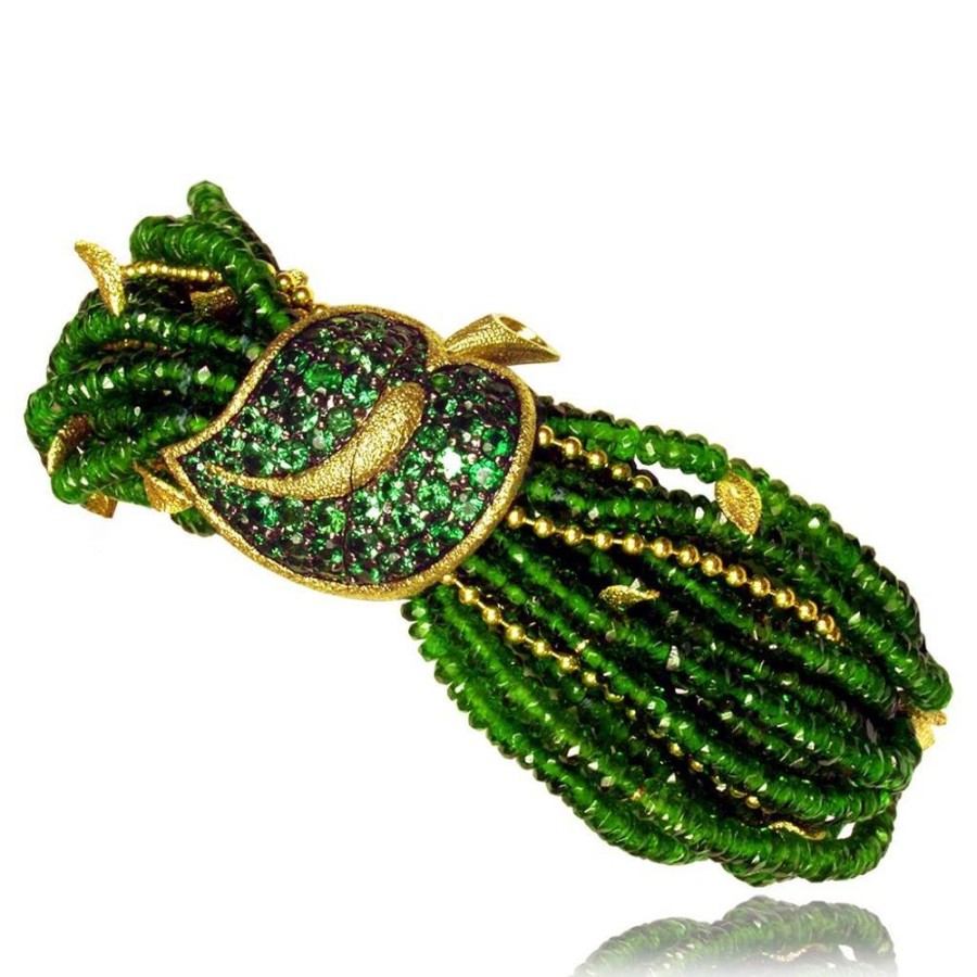 Bracelets Alex Soldier | Gold Sunflower Leaf Bracelet With Chrome Diopside