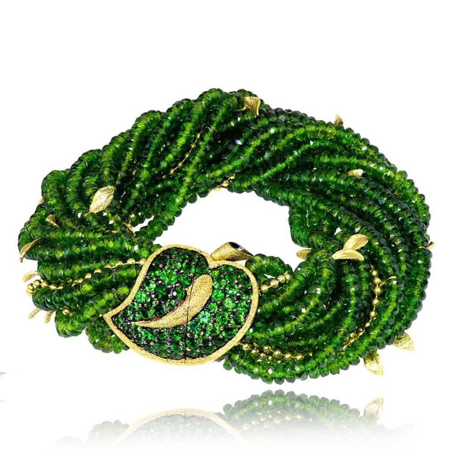 Bracelets Alex Soldier | Gold Sunflower Leaf Bracelet With Chrome Diopside