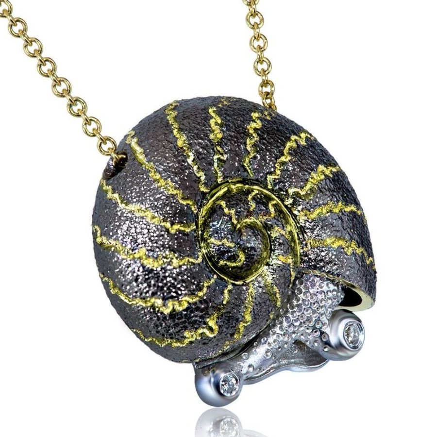 Necklaces Alex Soldier | Gold Little Snail Pendant With White Diamonds On Chain