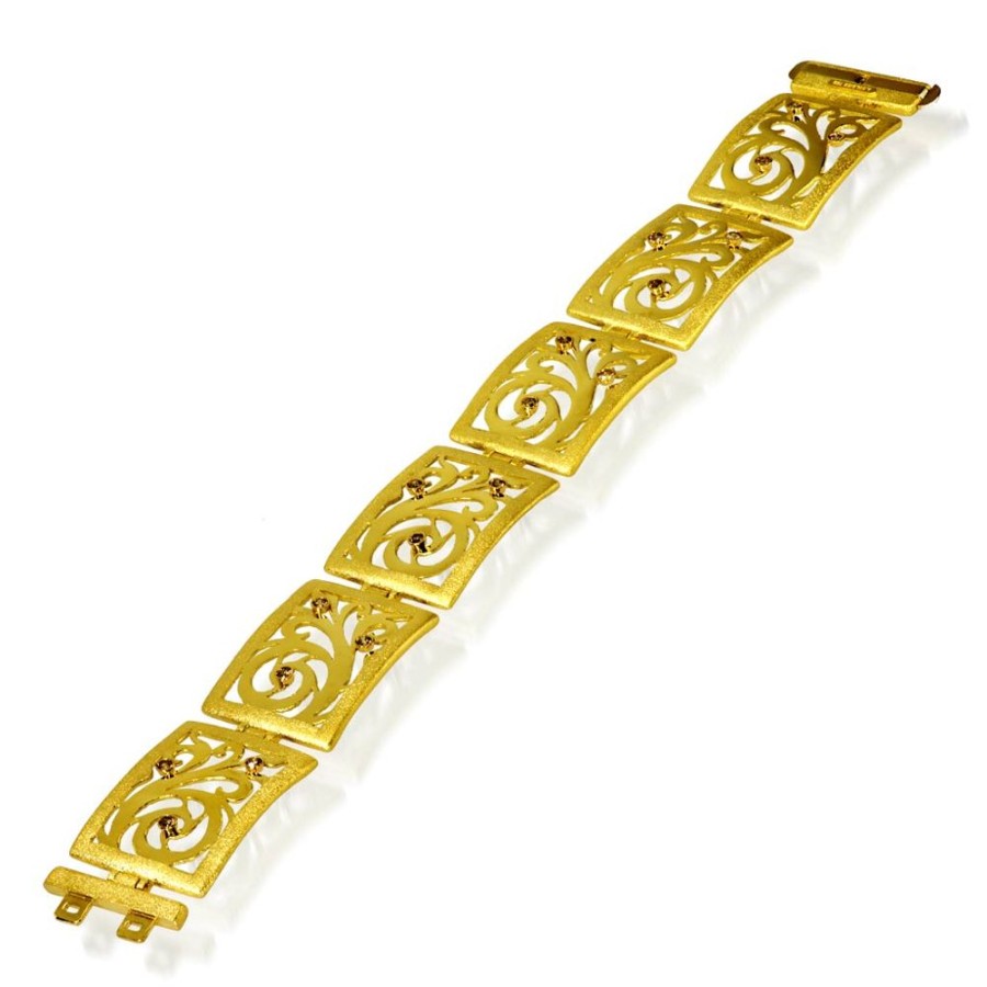 Bracelets Alex Soldier | Gold Ornament Contrast Texture Link Bracelet & Diamonds