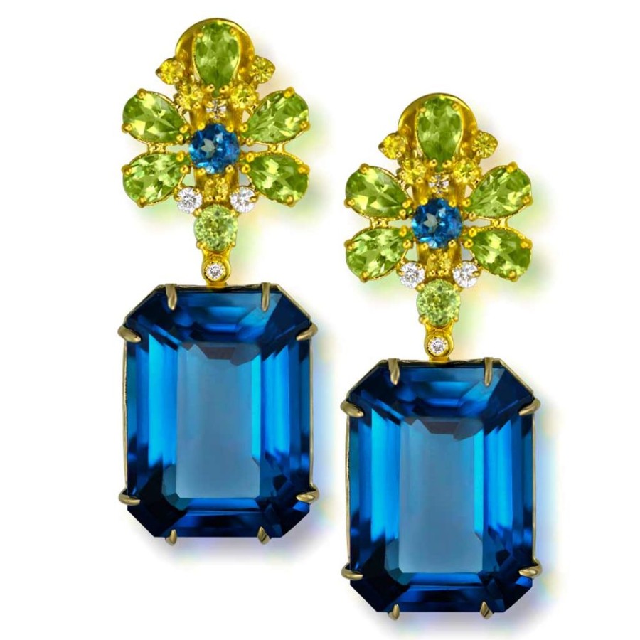 Earrings Alex Soldier | Gold Blossom Earrings With London Blue Topaz