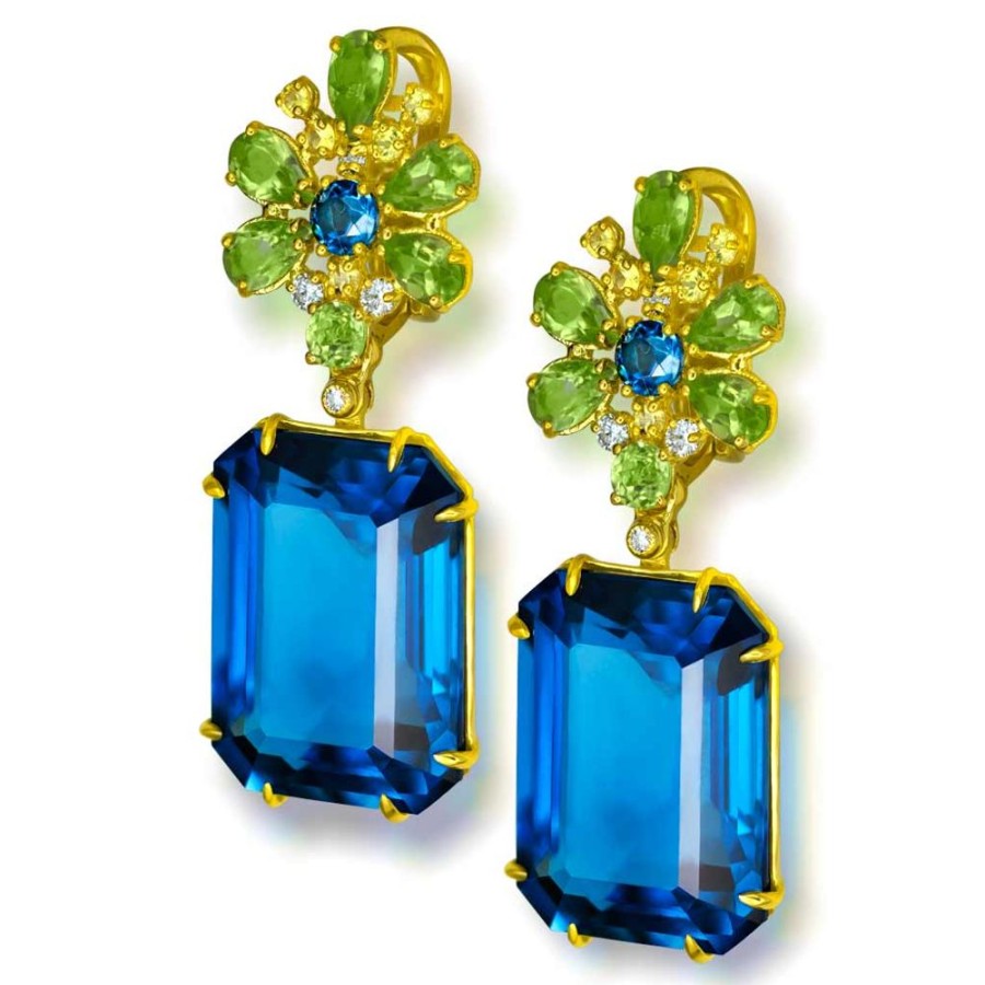 Earrings Alex Soldier | Gold Blossom Earrings With London Blue Topaz