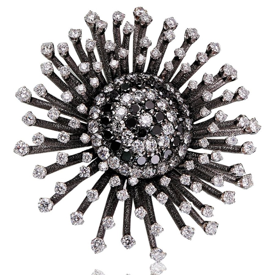 Brooches Alex Soldier | Gold Astra Brooch With White & Black Diamonds