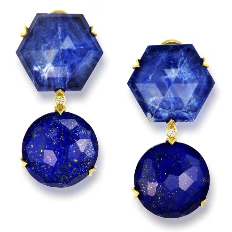 Earrings Alex Soldier | Gold Denim Drop Earrings With Lapis Lazuli & Diamonds