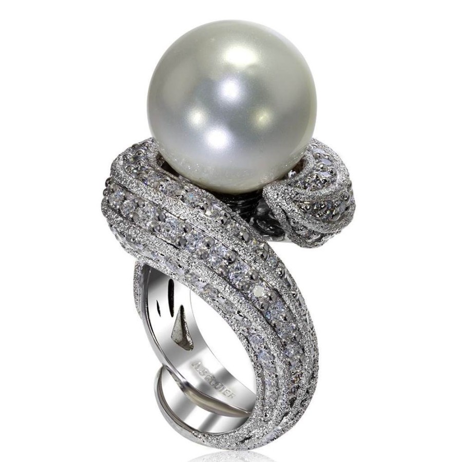 Rings Alex Soldier | Gold Twist Ring With Freshwater Pearl & White Diamond